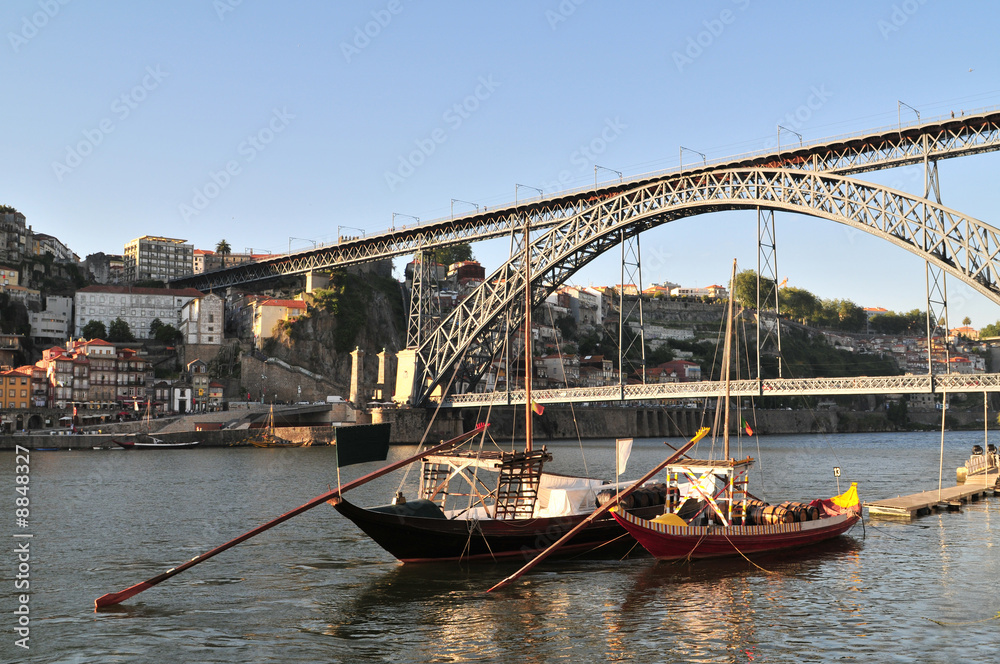 Boats and D. Luis bridge at Porto