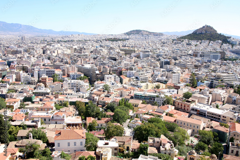 View and a shot of Athens from the Acropolis, Greece