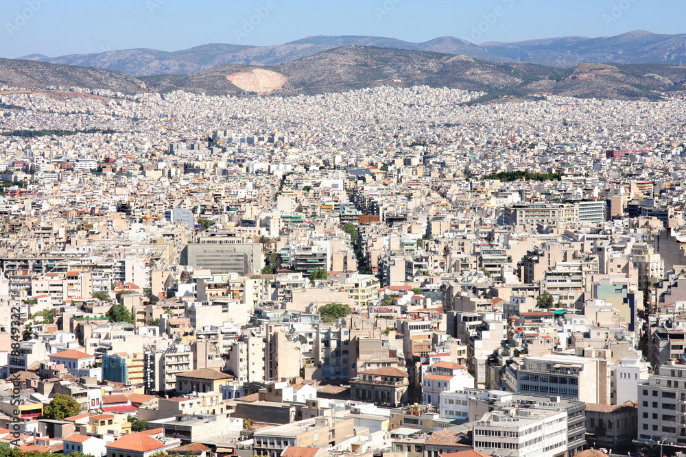 View and a shot of Athens from the Acropolis, Greece