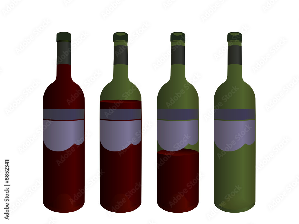 Set of four wine bottles