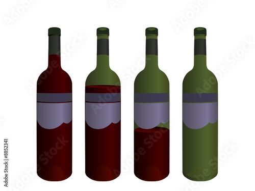 Set of four wine bottles