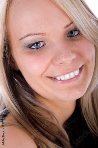 portrait of the girl with blue eyes on white