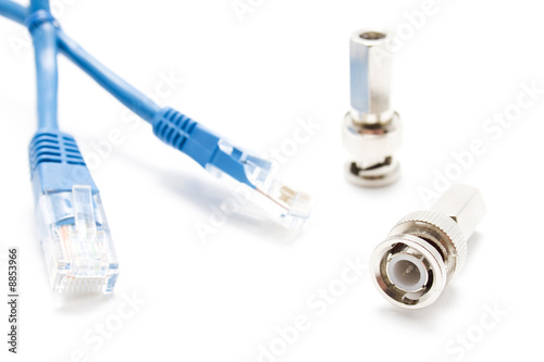 blue twisted-pair cable and coaxial connectors