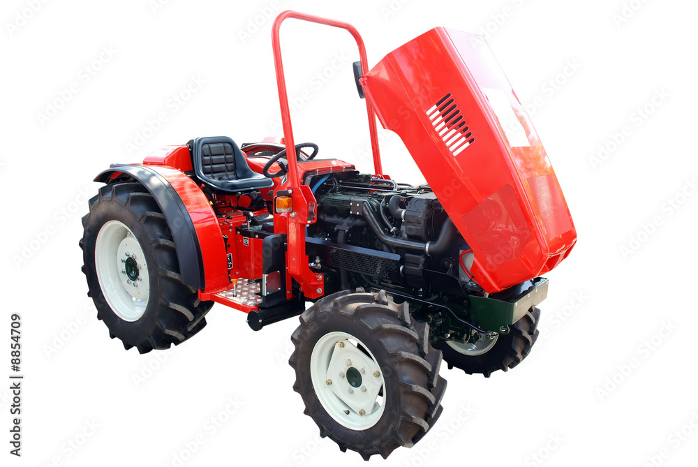 Obraz premium tractor with open engine isolated
