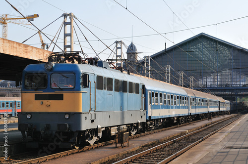 Train leaving from railway station in Budapest.