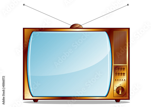 Gold retro TV isolated on white