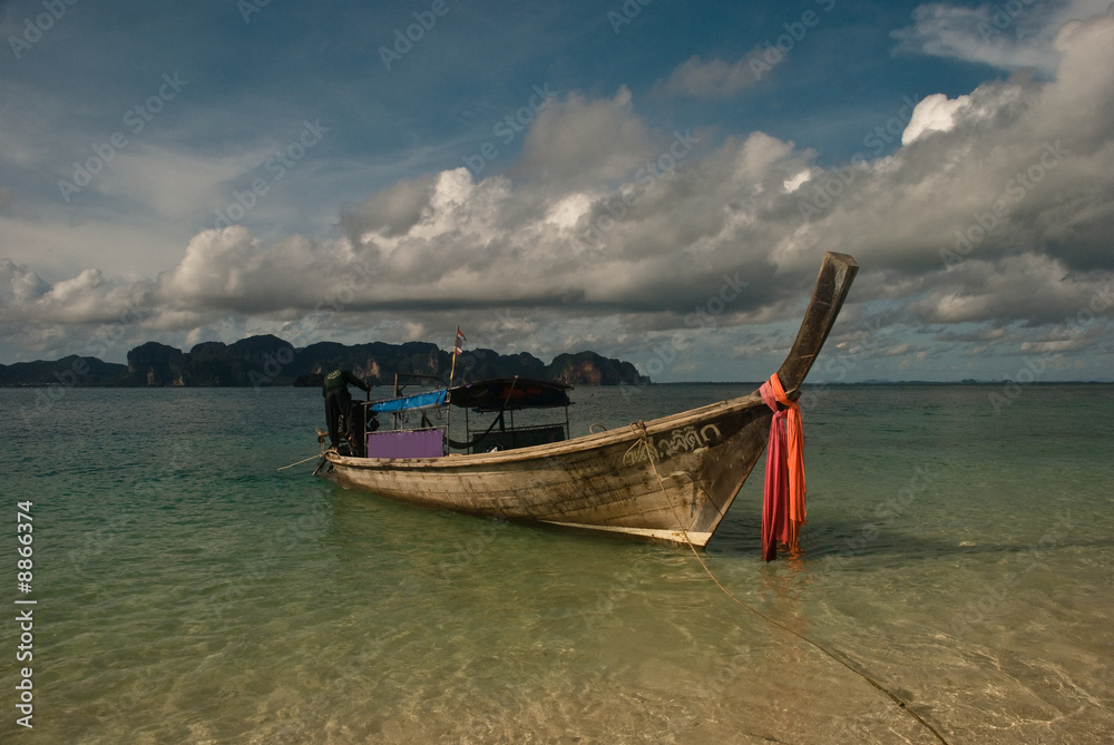 Thailand longtail boat in the blue bay