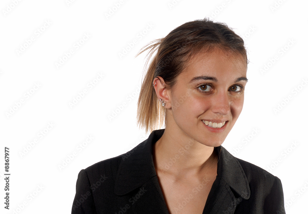 Young business woman in dressy cloths smiling. Young business woman in dressy cloths smiling.