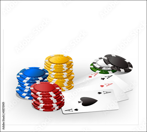 gambling chip and cards - isolated objects