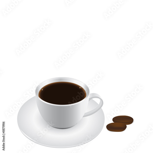 Vector illustration of a coffee cup and coffee beans.