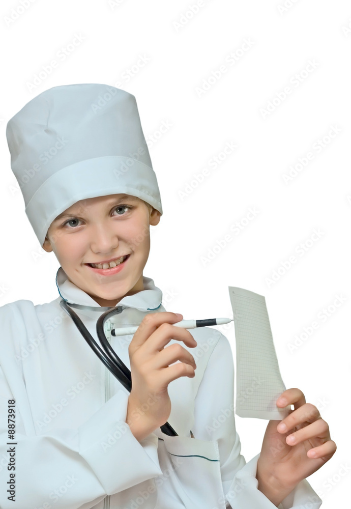Student medical teen girl with pen isolated on white Student medical teen girl with pen isolated on white