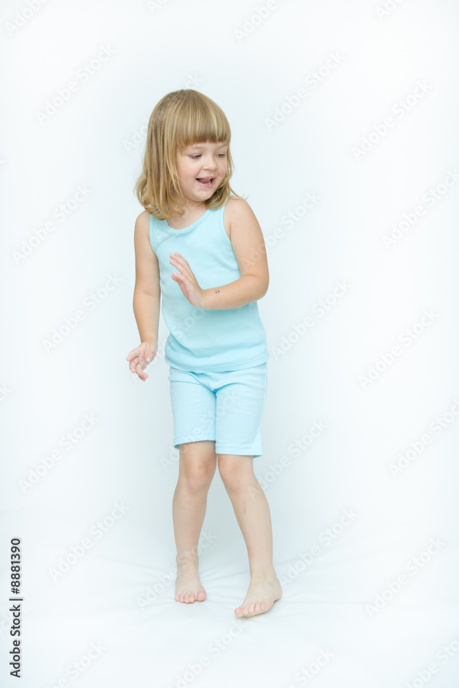 pretty little girl dancing on white background pretty little girl dancing on white background