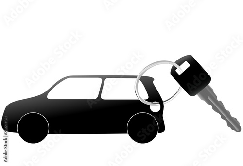 auto symbol and car key on a shiny ring
