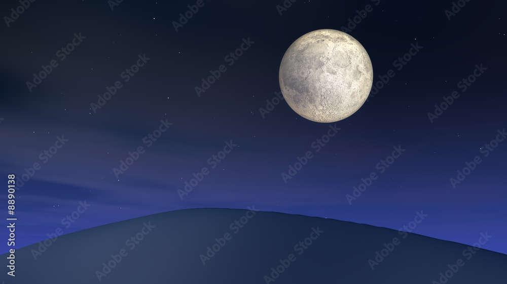 A night full moon over a sand dune.