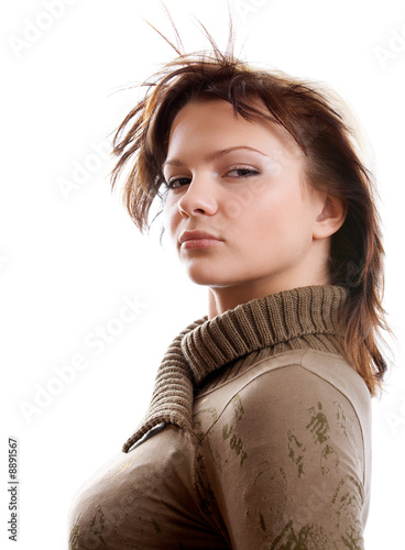 Portrait of young woman on white background . photo