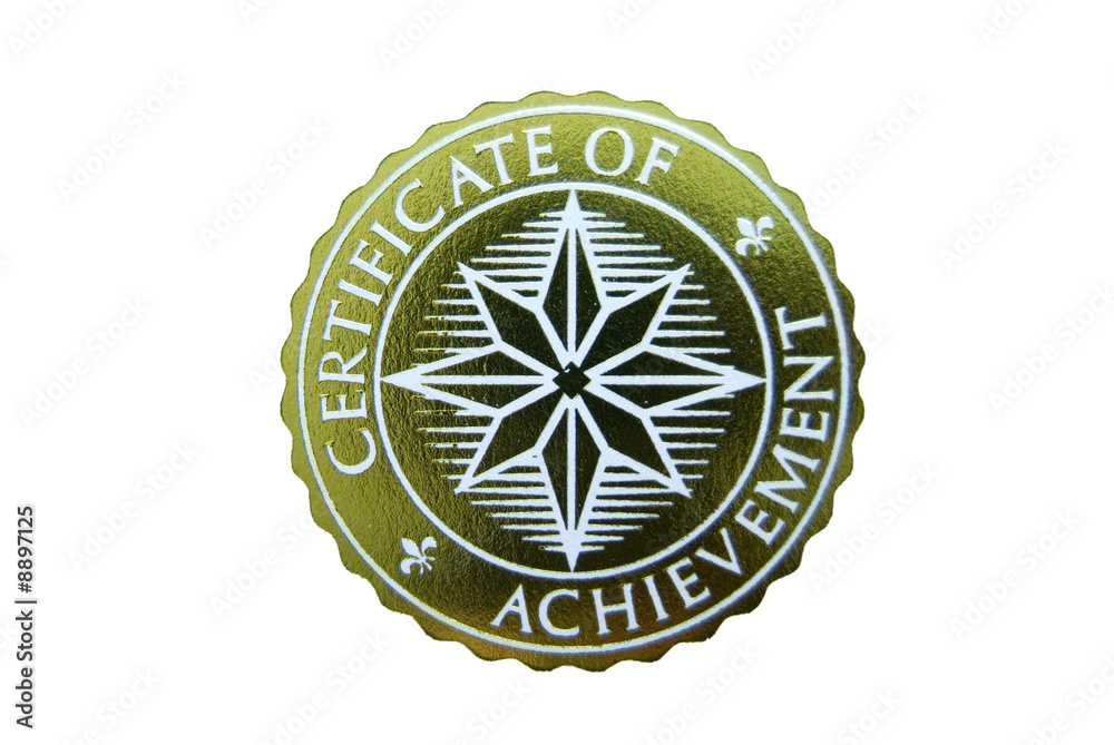 Certificate of achievement seal isolated on white