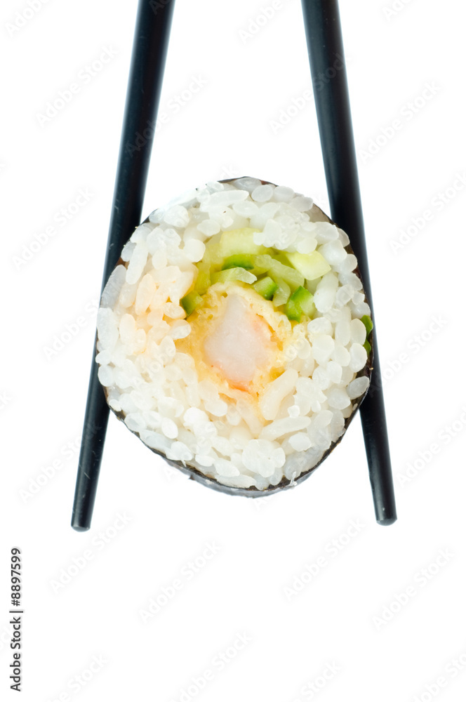 Sushi with chopsticks shot on white Sushi with chopsticks shot on white
