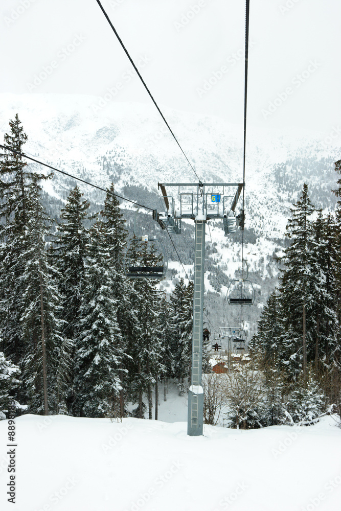 Chairlift intermediate tower at Meribel ski resort, France Chairlift intermediate tower at Meribel ski resort, France
