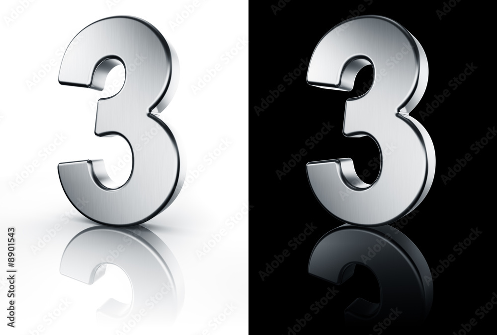 3d rendering of the number 3 in brushed metal 3d rendering of the number 3 in brushed metal