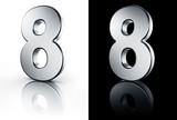 3d rendering of the number 8 in brushed metal