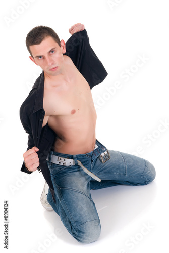 Handsome male gigolo, stripper, Studio shot,