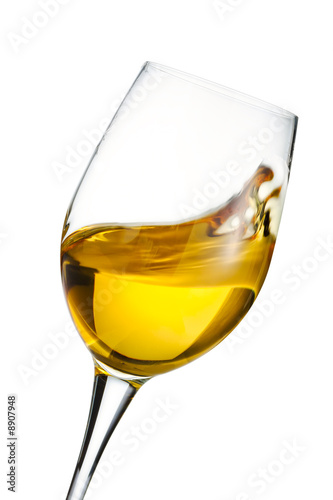 Isolated moving white wine glass over white background