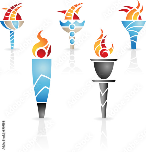 flame torches with fire and reflections