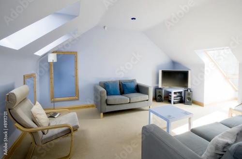 lounge area in newly restored rebuilt house