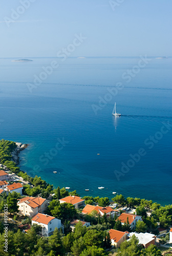 Sail boat on Adriatic sea scene, Croatia