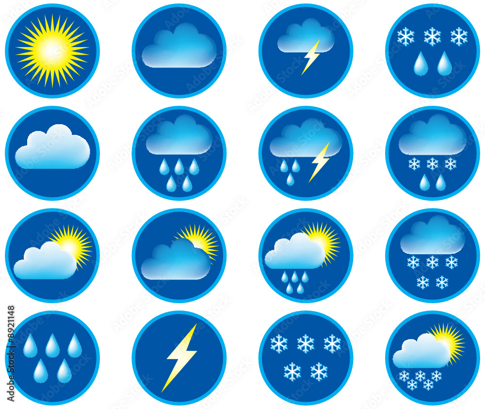 Symbols for the indication of weather. Vector illustration.