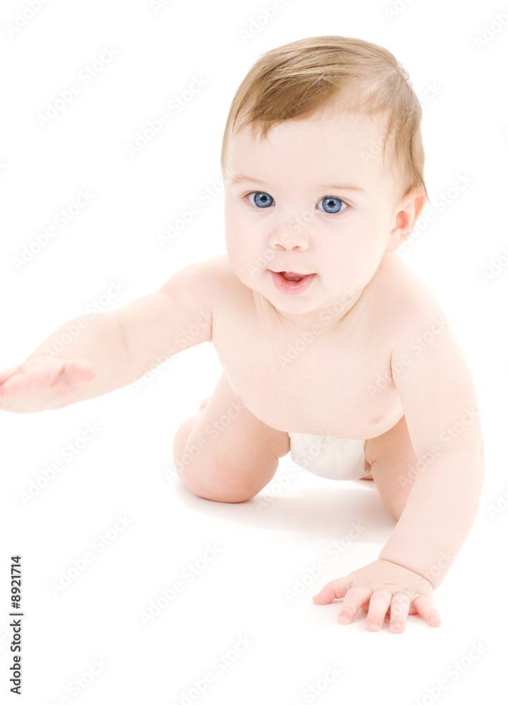 bright picture of crawling baby boy in diaper bright picture of crawling baby boy in diaper