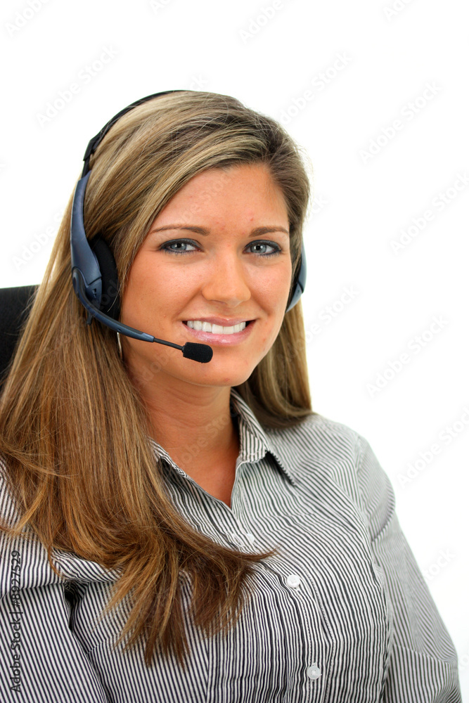 Woman On A Headset Giving Customer Service Woman On A Headset Giving Customer Service