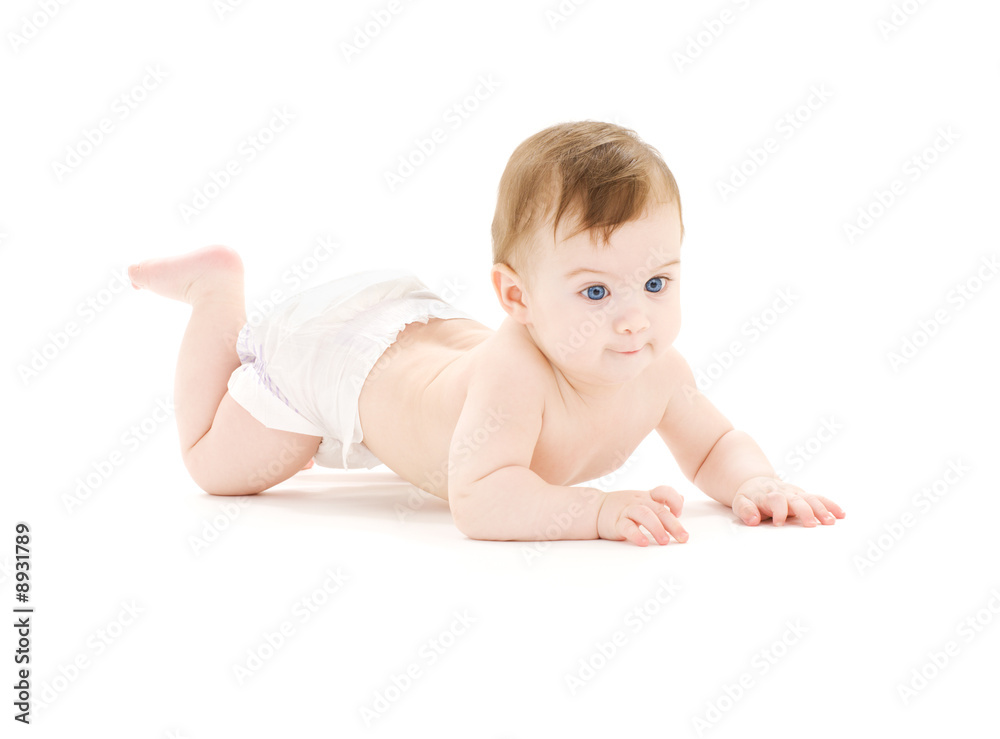 bright picture of crawling baby boy in diaper bright picture of crawling baby boy in diaper
