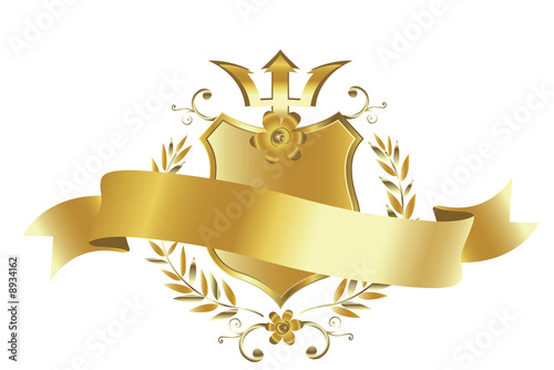 golden shiled and ribbon