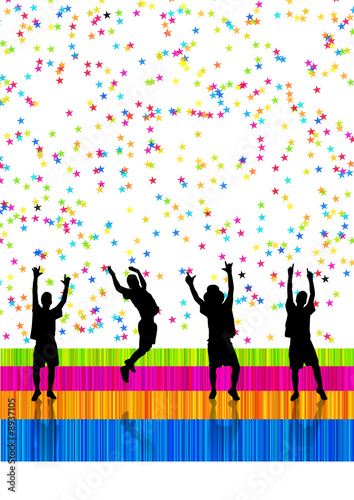 Happy people having fun in a colored background