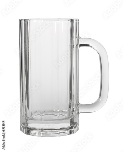 Empty beer glass on white