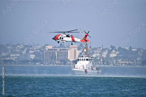Coast Gaurd Jayhwak Helicopter and Rescue Boat