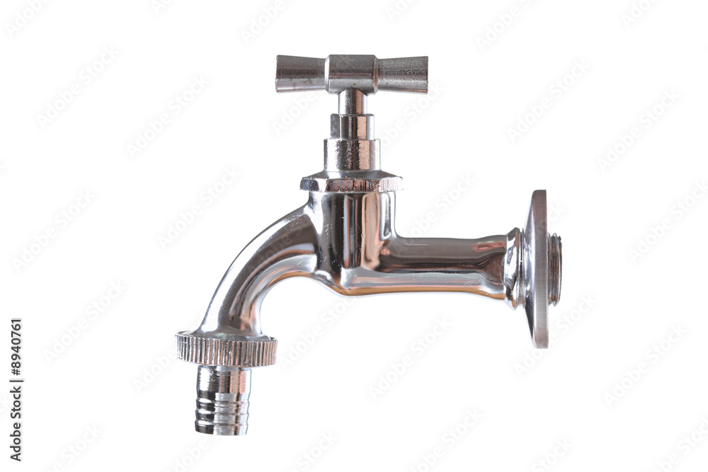 Metal faucet isolated against white background
