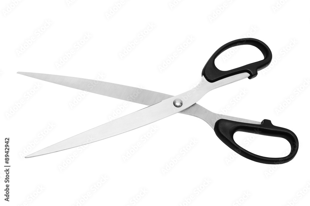 Modern metal scissors on a white background Modern metal scissors on a white background