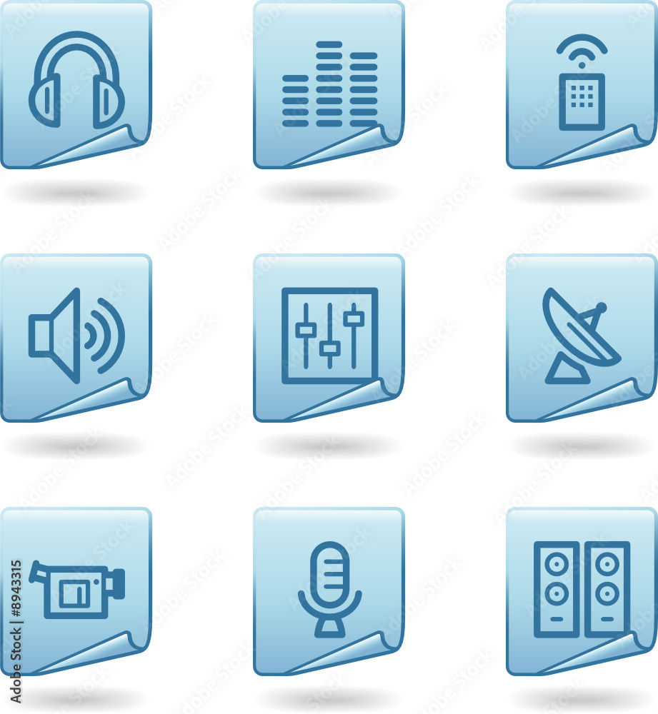 Media icons, blue sticker series Media icons, blue sticker series