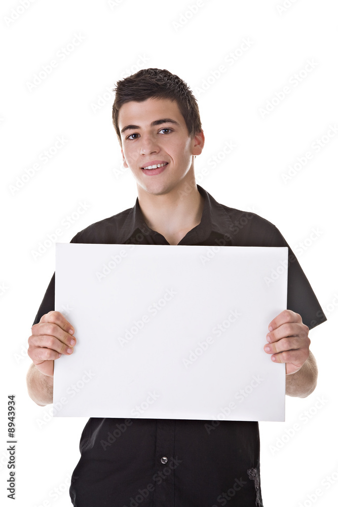 Photo of a Young Man Holding a Blank Board Photo of a Young Man Holding a Blank Board