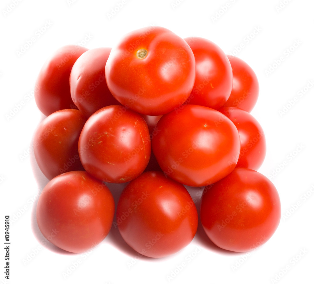 close-up tomatoes in pyramid, isolated on white close-up tomatoes in pyramid, isolated on white