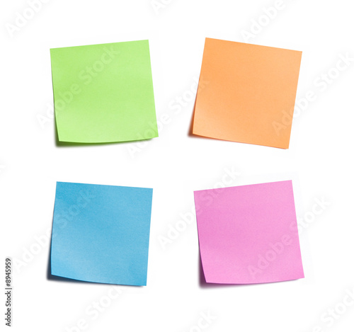 Four vibrant sticky notes on white background