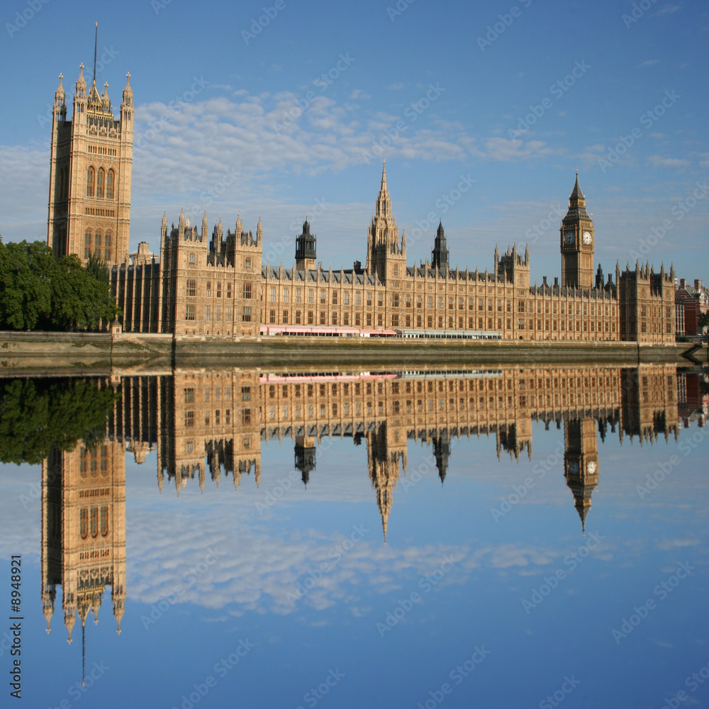 Houses of Parliament reflected in River Thames London