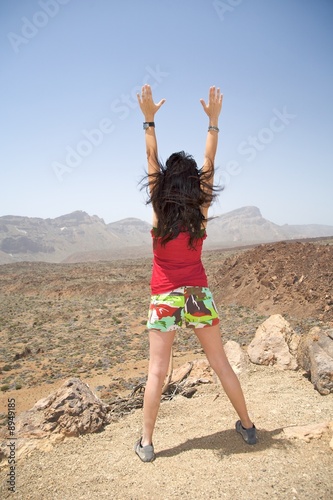 woman greeting sky