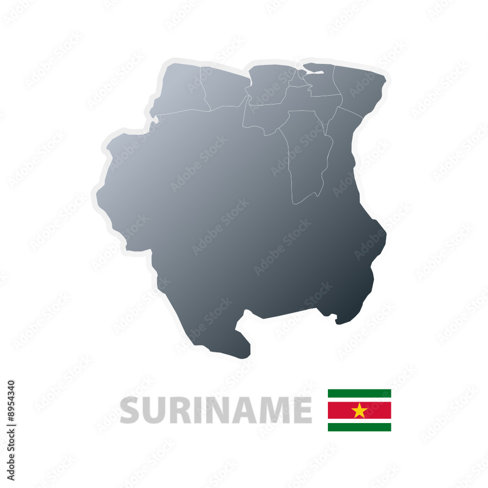 Suriname map with official flag