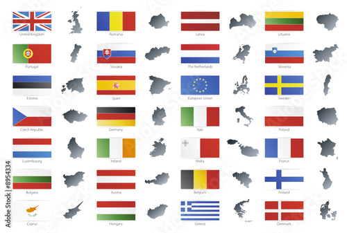 European union modern style flags with maps