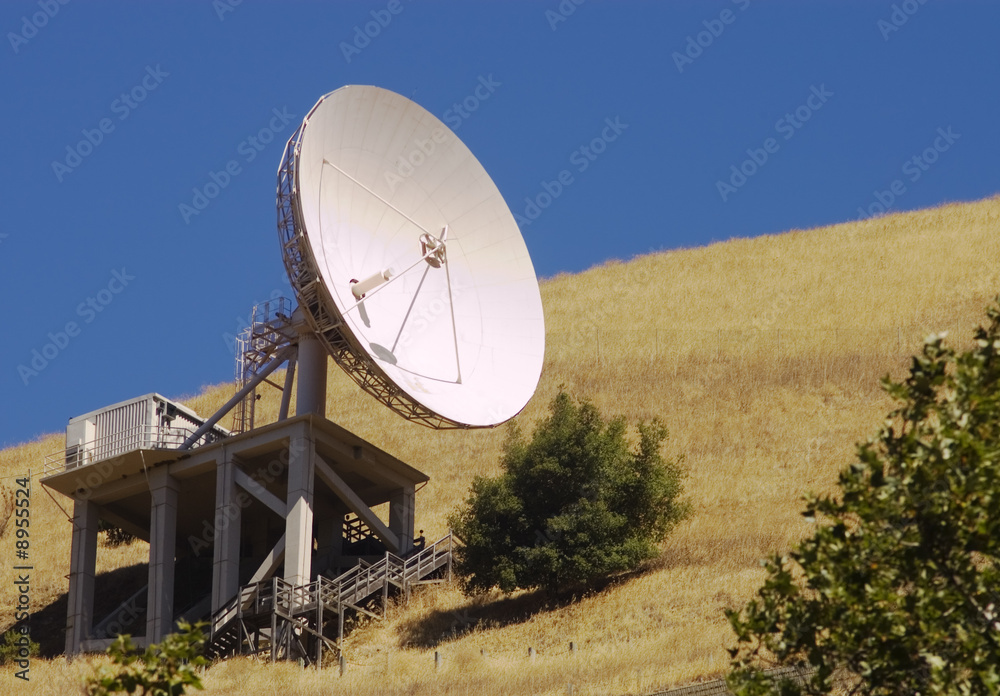 Large communication dish on hillside in California