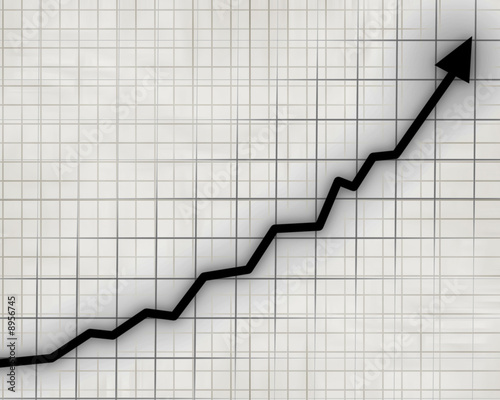 arrow graph going up on a striped peice of office paper