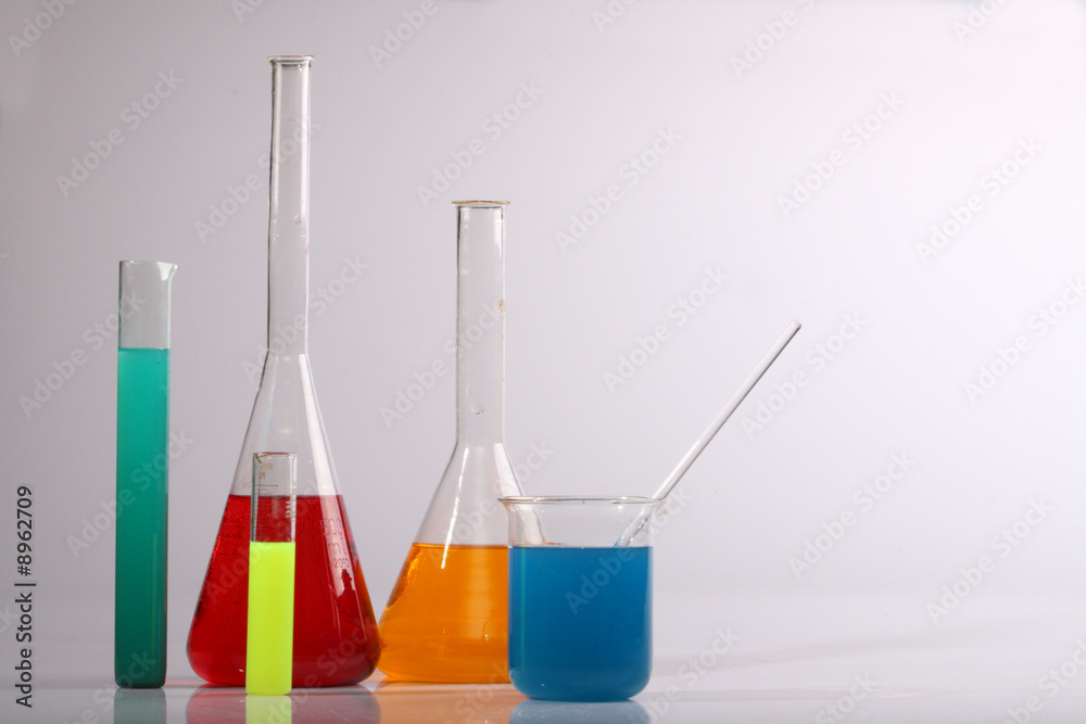 Colorful chemicals used in a scientific research experiment Colorful chemicals used in a scientific research experiment